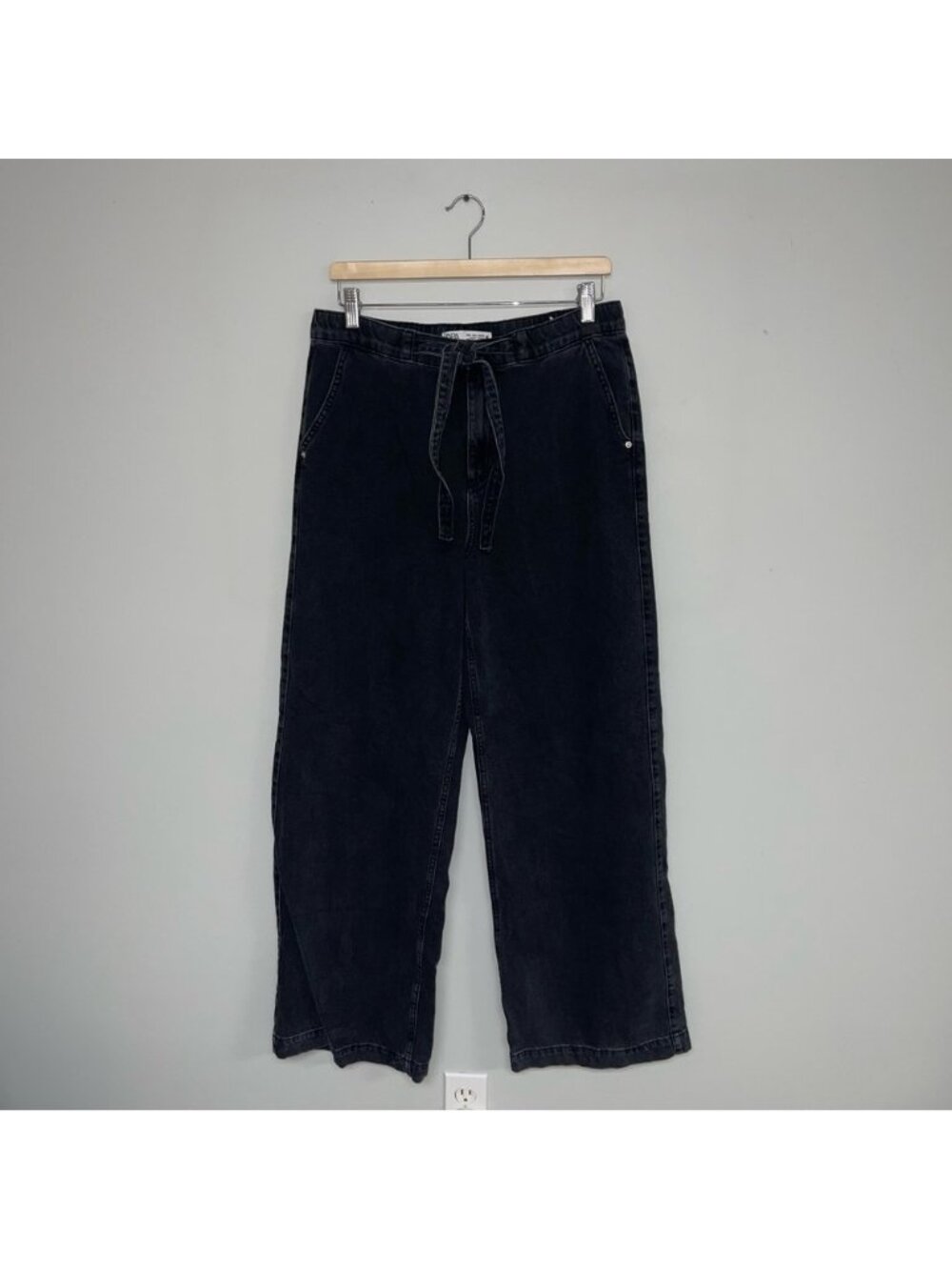 Zara Wide Leg Jeans Women’s Large Black Denim High Rise - Picture 2 of 16